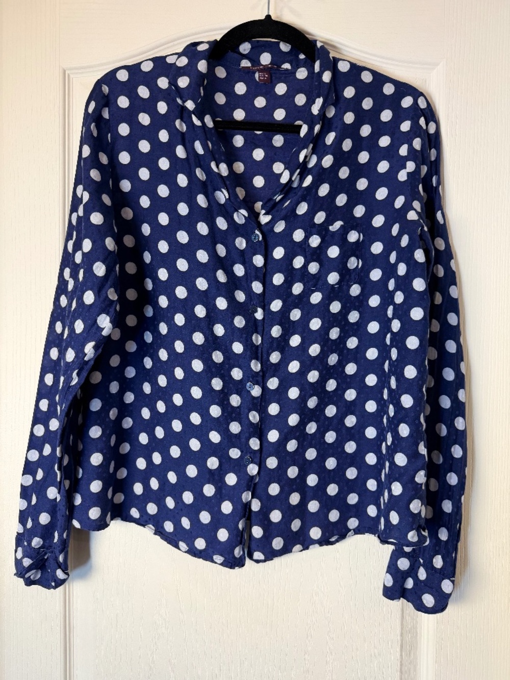Princesse Tam Tam Cotton Silk Polka Dot Blouse Navy White Pajama Style Shirt S